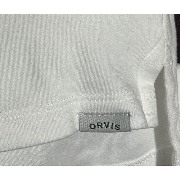 Orvis Top Elbow Sleeve T Shirt V Neck White Cotton Tee Small Logo Classic Preppy - Picture 4 of 4